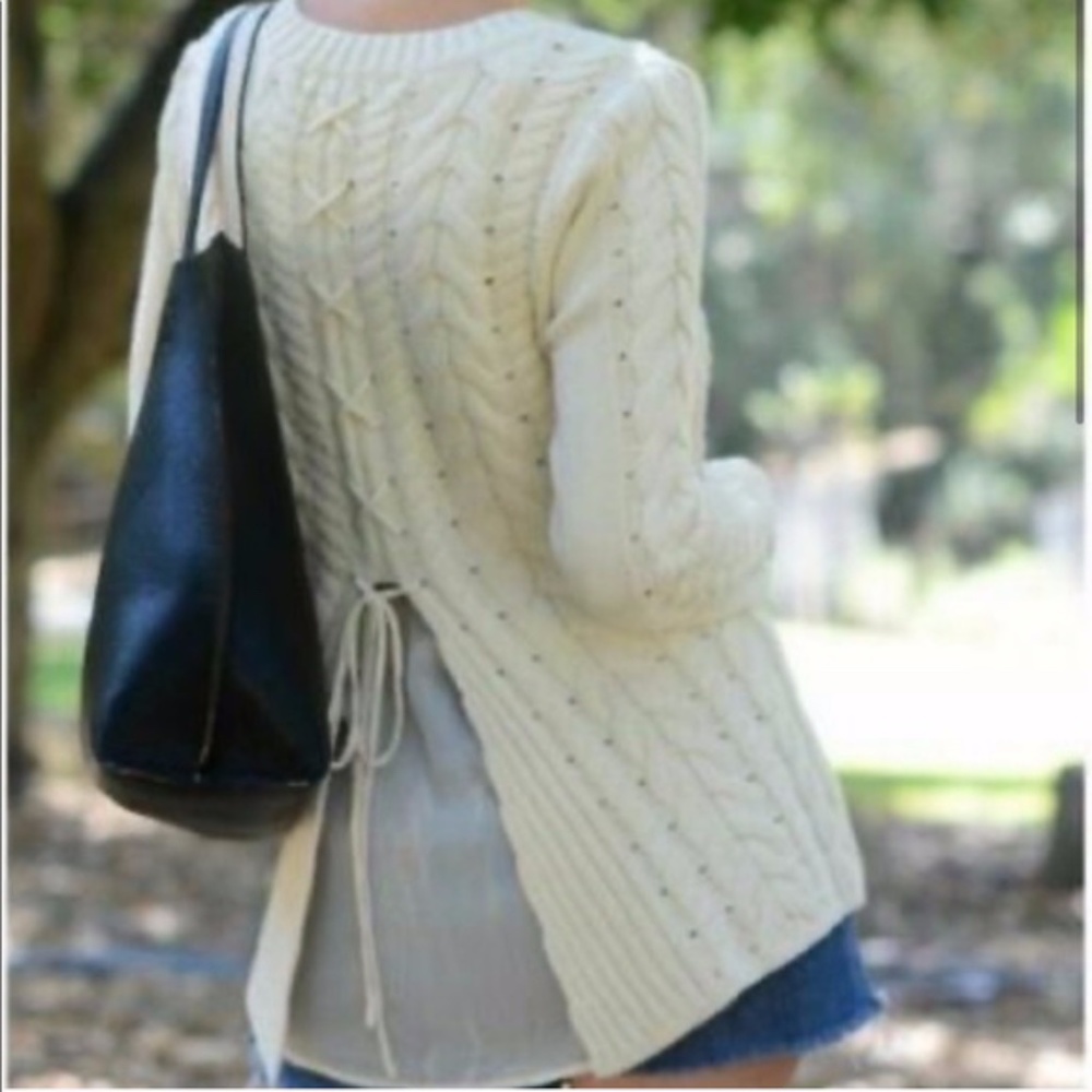 CABI Cable Knit Tie Back Sweater
